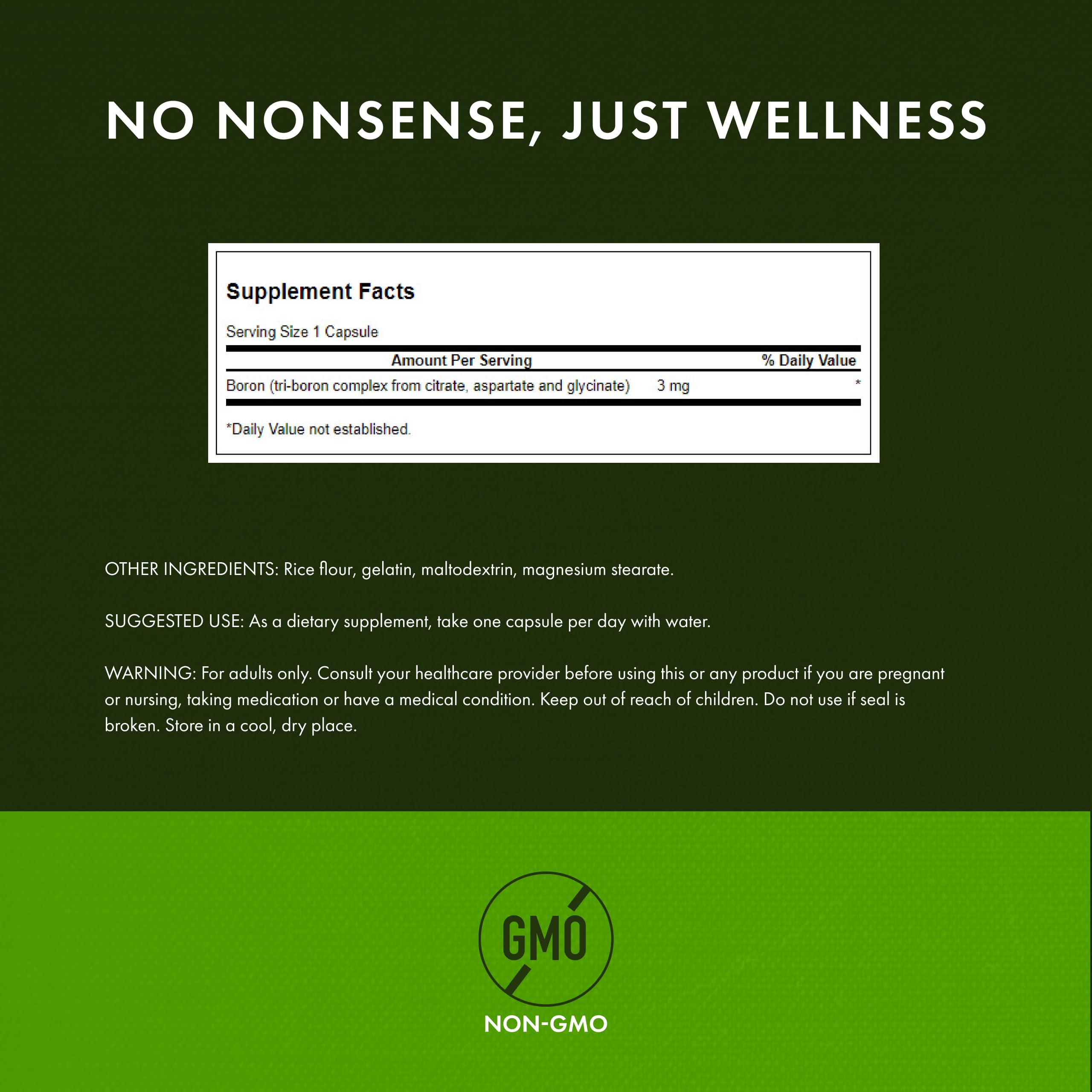 Swanson Triple Boron Complex – étiquette claire et informations de dosage