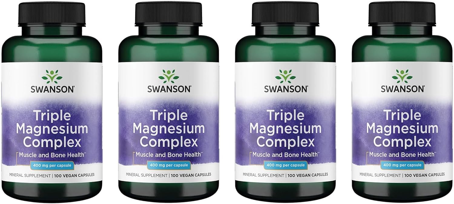 Swanson Triple Magnesium Complex — bouteille: soutien musculaire et nerveux quotidien.