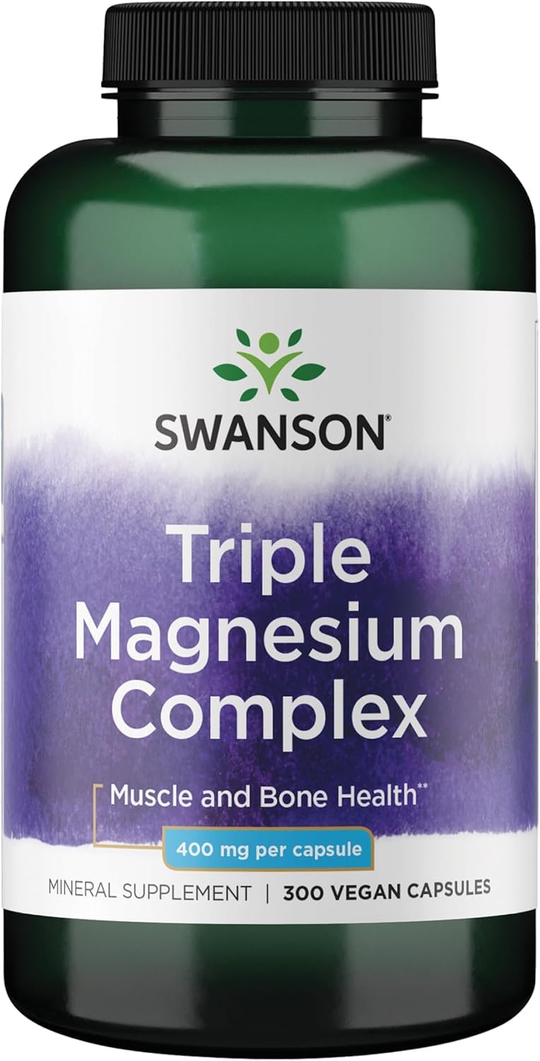 Swanson Triple Magnésium Complex – bouteille, apport quotidien en magnésium pour soutenir l’énergie.