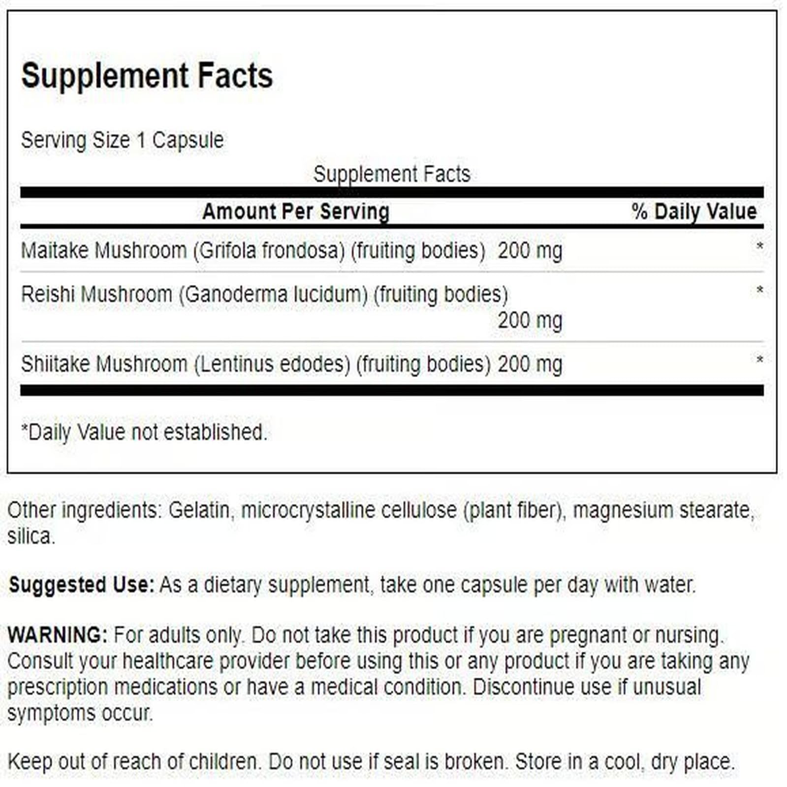 Swanson complexe triple de champignons – étiquette claire et informations utiles