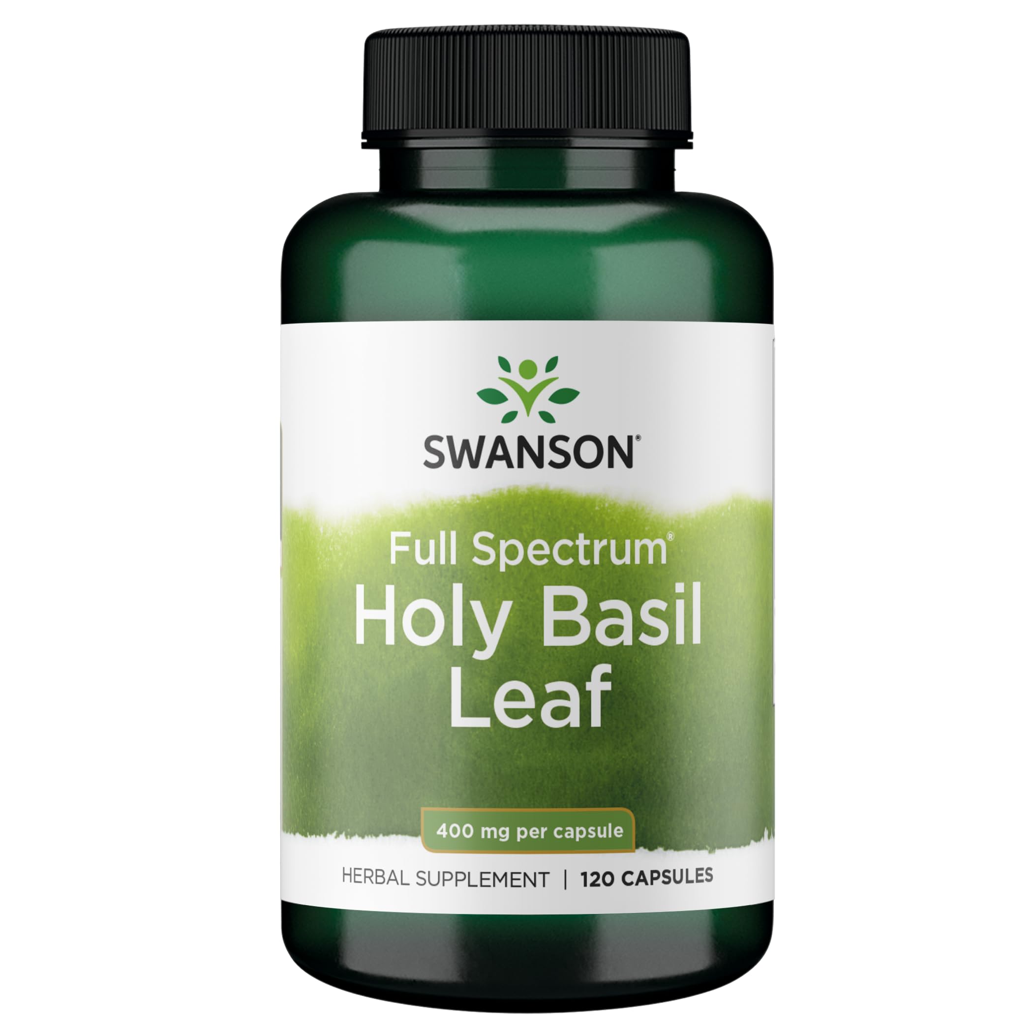 Swanson Tulsi feuilles capsules, soutien au bien-être quotidien.