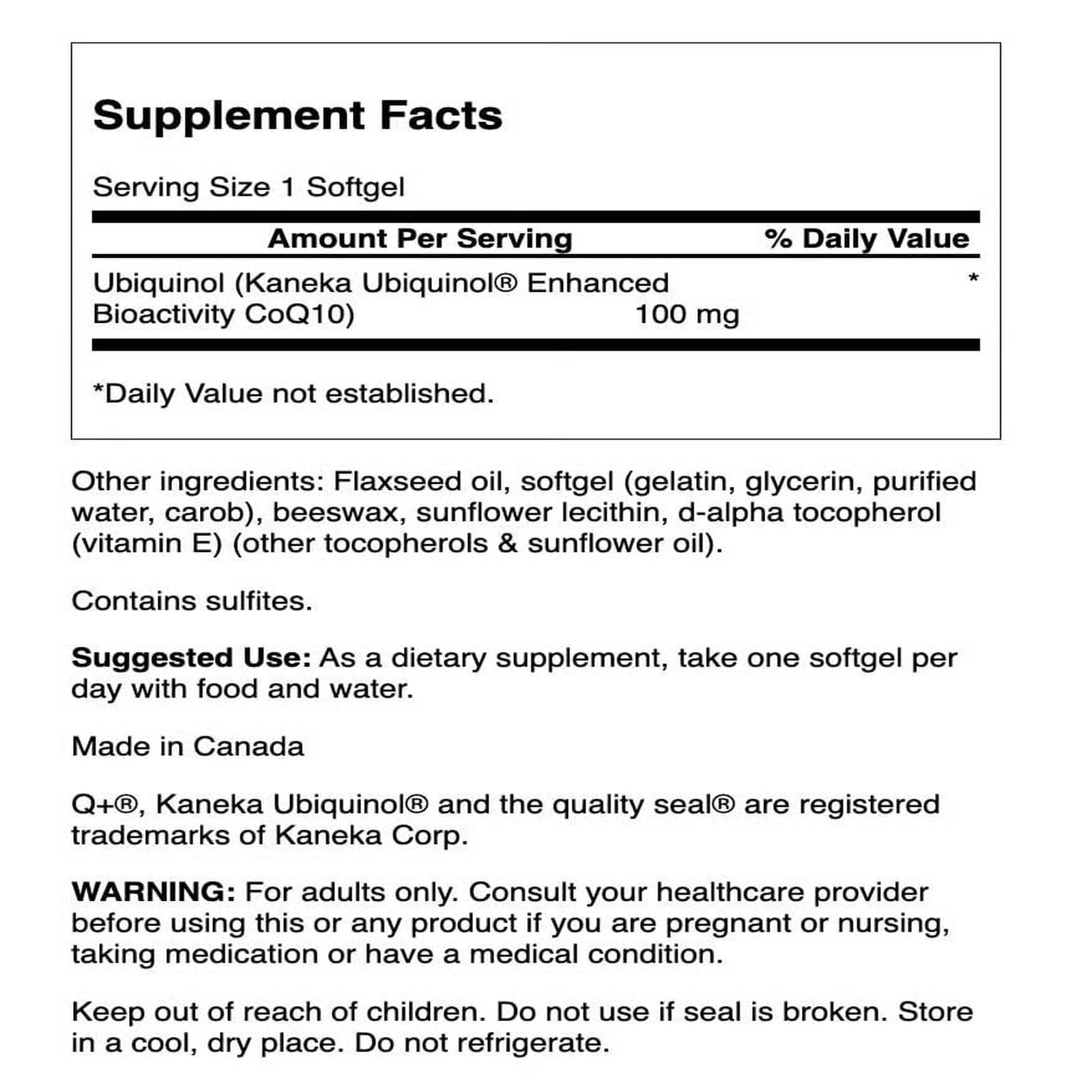 Swanson Ubiquinol 100 mg, gélules dans une boîte pratique à emporter.