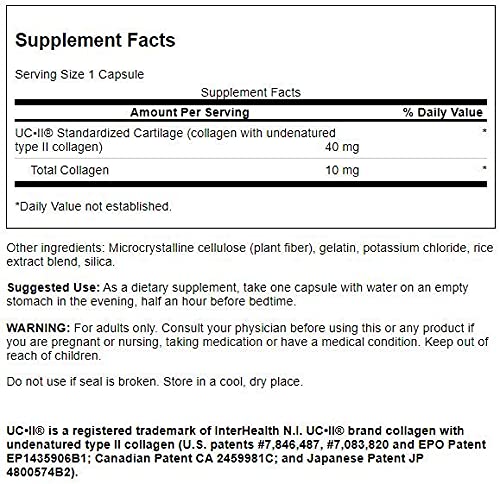 Swanson UC-II collagene capsules gros plan sur les capsules faciles à avaler.