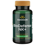 Swanson ULT BIODEFENSE NK+ mélangé de champignons, bouteille visible, soutien immunitaire potentiel.