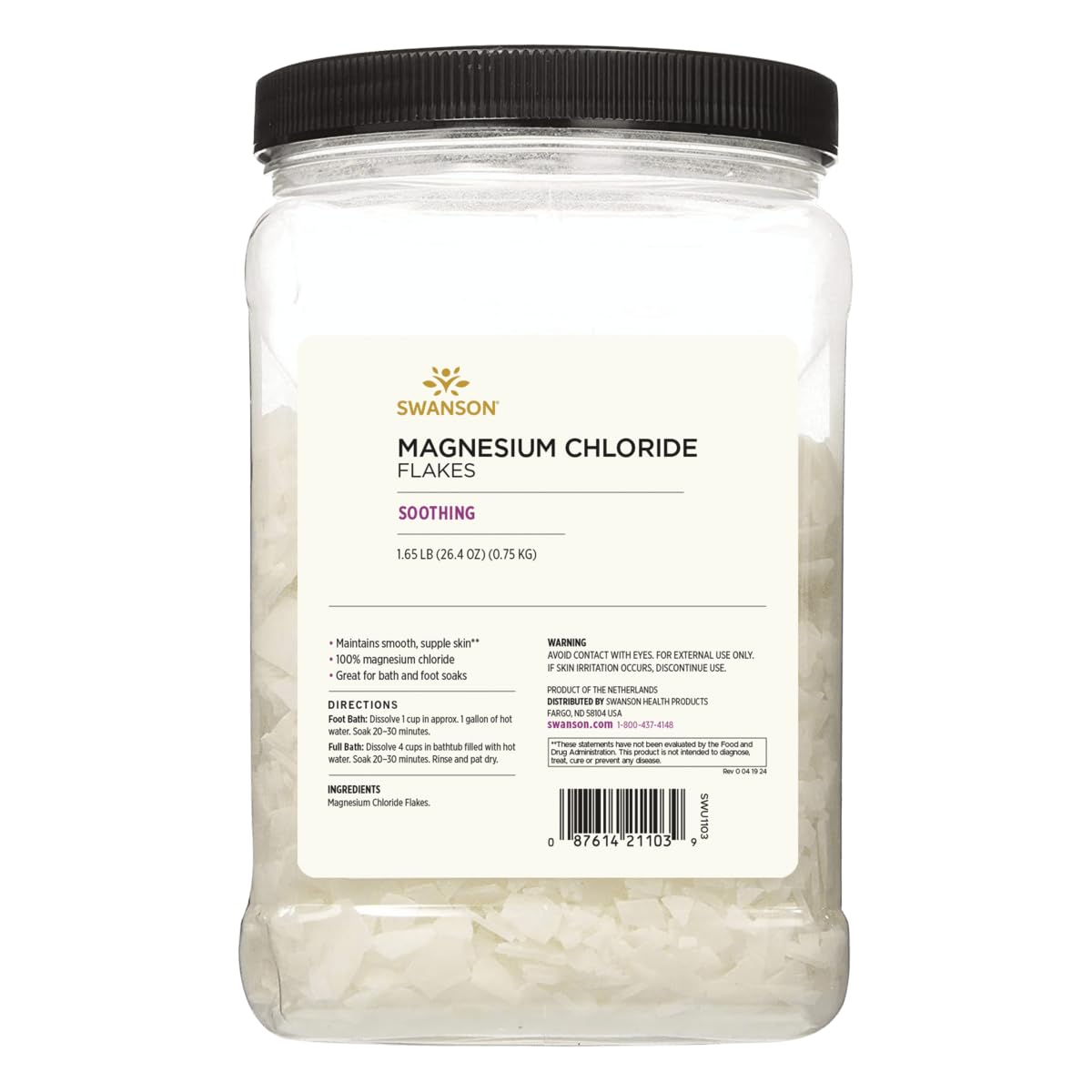 Swanson ULT chlorure magnésium en flocons, idéal pour bain relaxant et trempage quotidien.