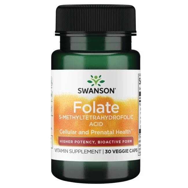 Swanson ULT Folate bouteille vue de face, soutien potentiel des folates essentiels.