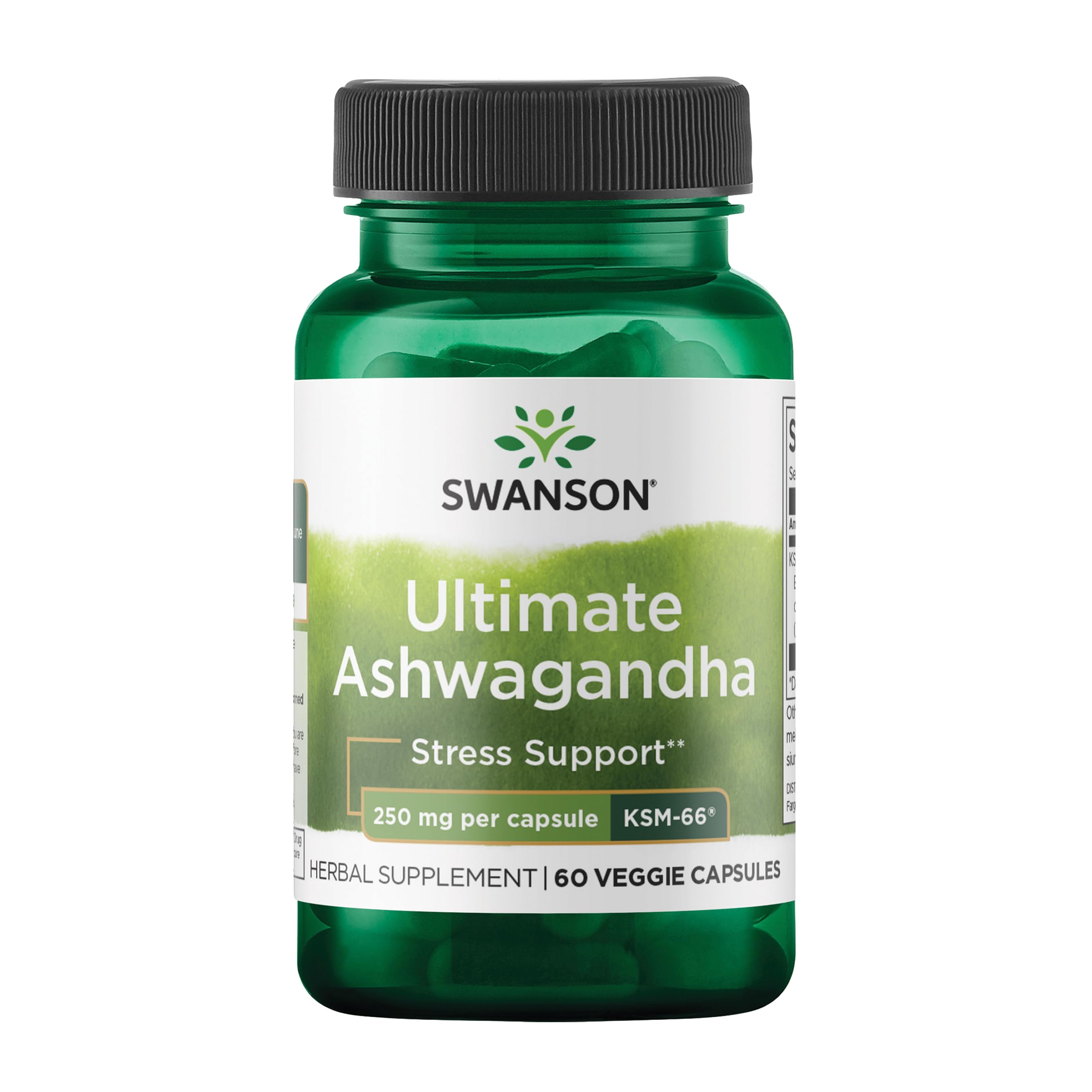 Swanson Ashwagandha KSM-66, capsules, soutien au stress et à la détente au quotidien.