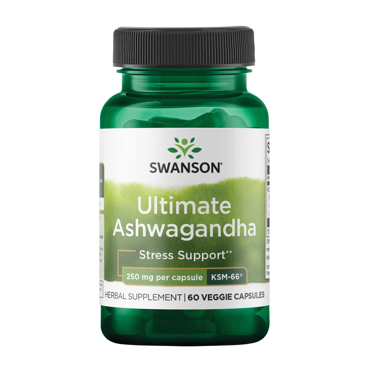 Swanson Ashwagandha KSM-66, capsules, soutien au stress et à la détente au quotidien.