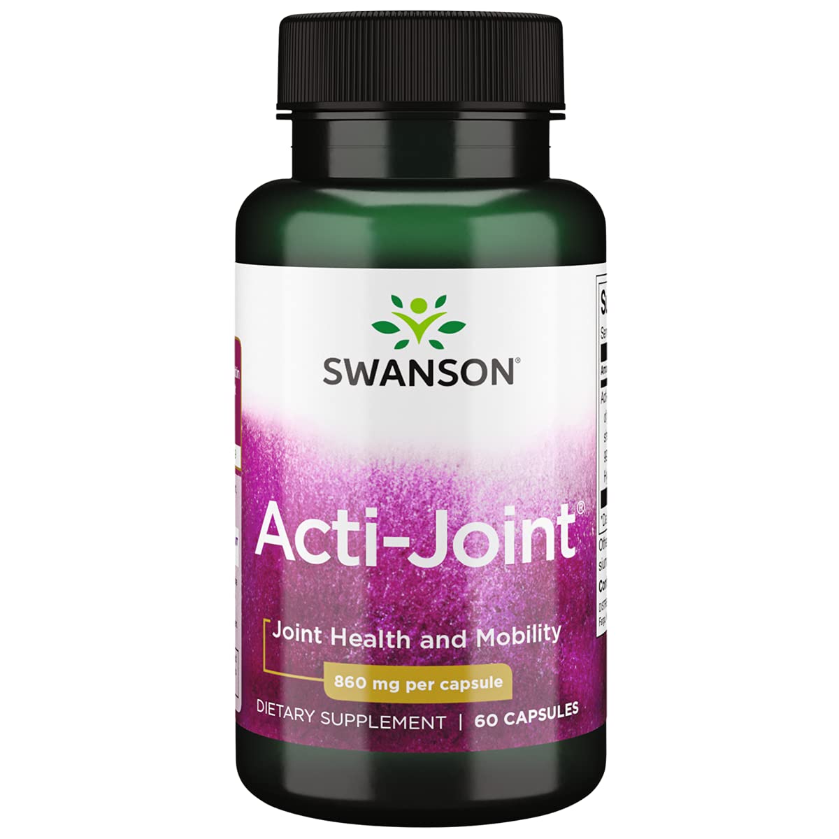 Swanson ACTI-Joint bouteille montrant le flacon et le goût neutre du produit, soutien potentiel à la mobilité.