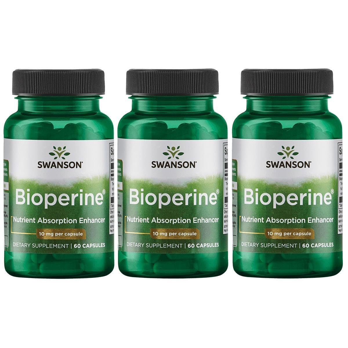 Swanson Ultra Bioperine 10 mg, bouteille de 60 capsules, améliore l'absorption des nutriments.