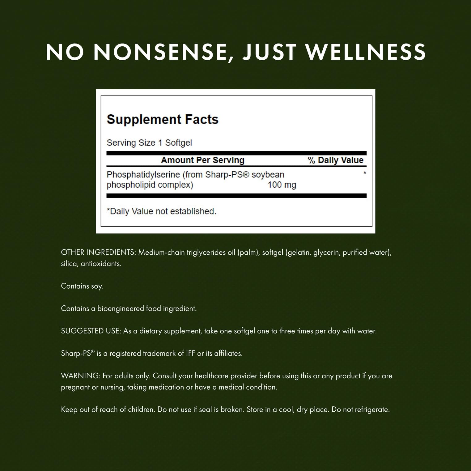 Swanson Ultra phosphatidylserine, gélules pleines, facilité d'utilisation quotidienne.