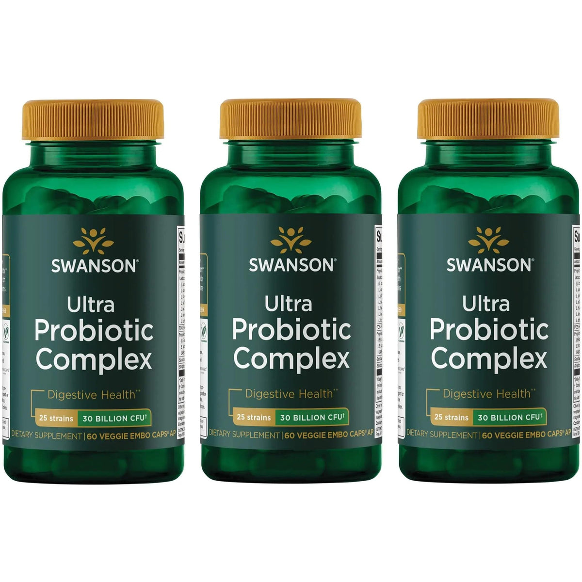 Swanson Ultra Probiotiques Complexe, bouteille de 60 gélules végétales, soutien digestif potentiel.