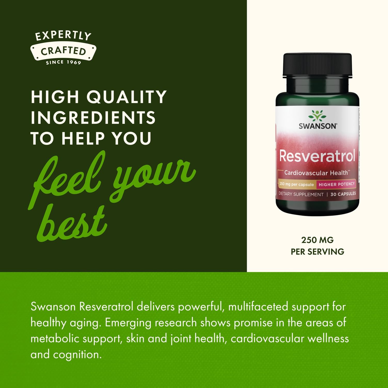 Swanson Ultra Resveratrol – tableau nutrition, détails rapides.