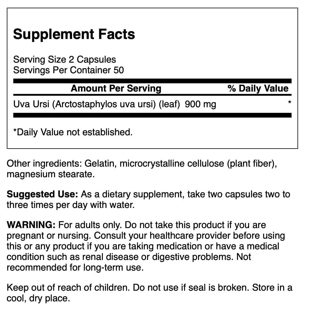 Swanson Uva Ursi emballage capsules, utilisation quotidienne pratique et simple.