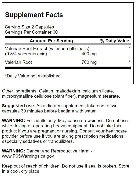 Swanson Valériane standardisée 200 mg – gros plan sur les gélules, idéal pour favoriser le calme