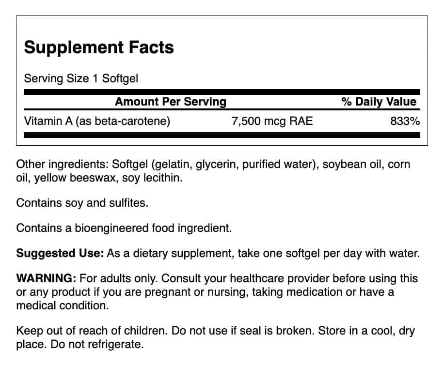 Swanson vitamine A 25000 UI, capsules, peut aider à soutenir l’immunité et la vision.