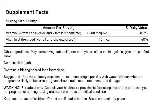 Swanson Vitamine A et D – gélules, peau et cheveux sains.
