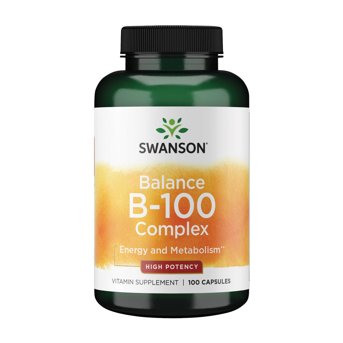 Boîte Swanson Vitamin B-100, 100 capsules, soutient l energie et le metabolisme.