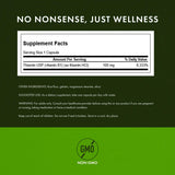 Swanson Vitamine B1 - étiquette claire avec informations de dosage.