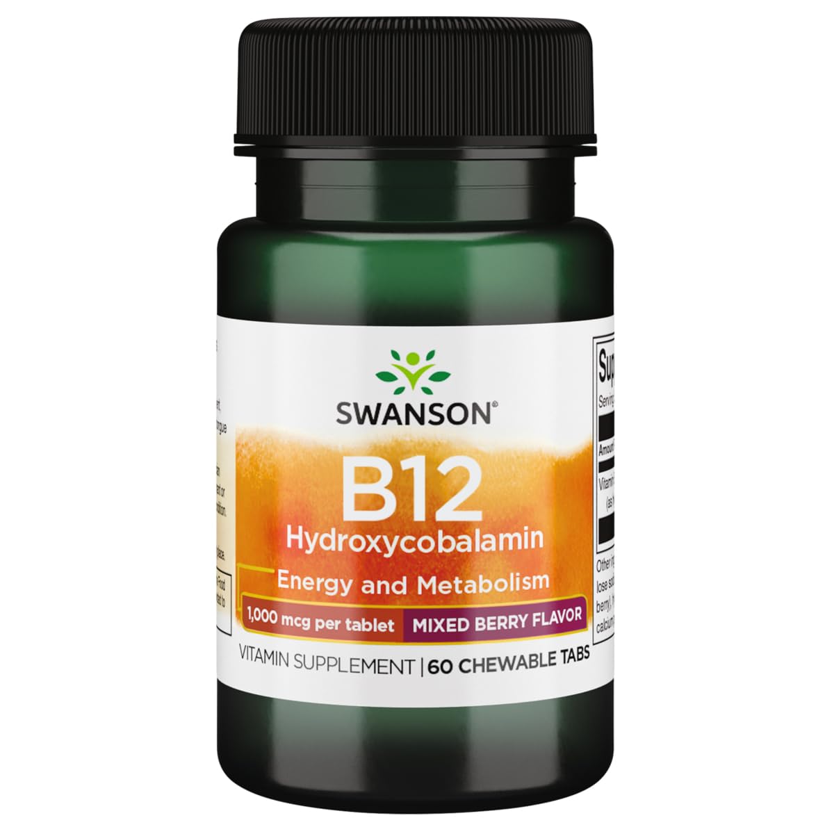 Swanson vitamine B-12 1000 mcg, boîte 60 comprimés à mâcher, format pratique.