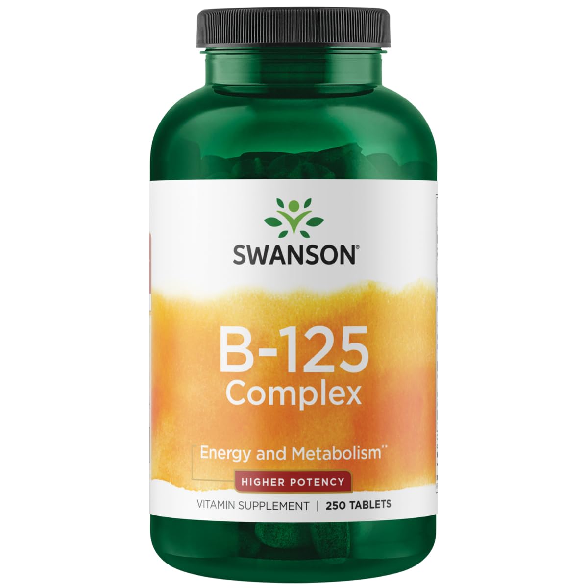 Swanson Vitamine B125 Complexe, bouteille, soutien potentiel du système nerveux et énergie.
