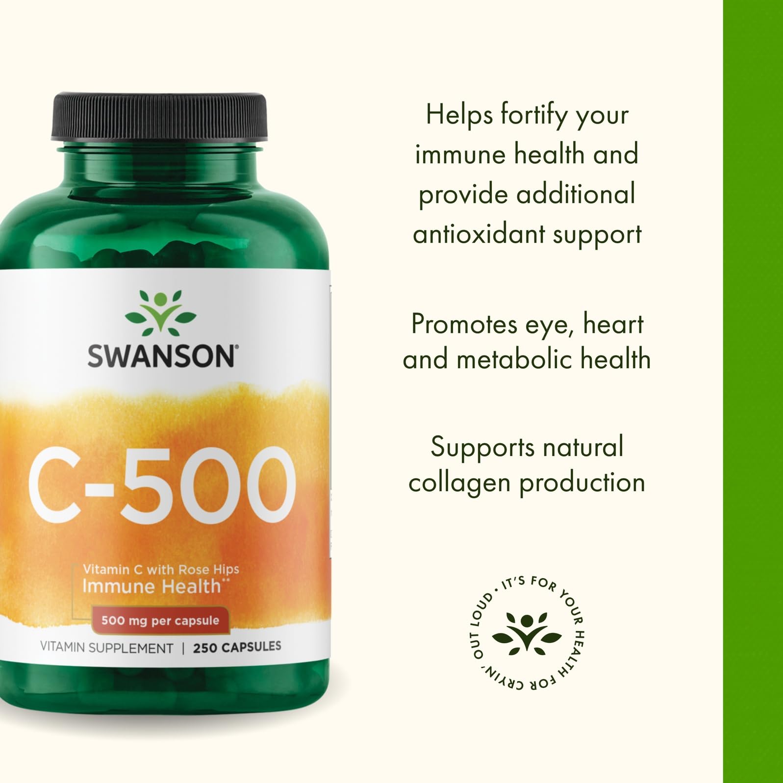 Swanson vitamine C 500: emballage 250 capsules pour un approvisionnement pratique.