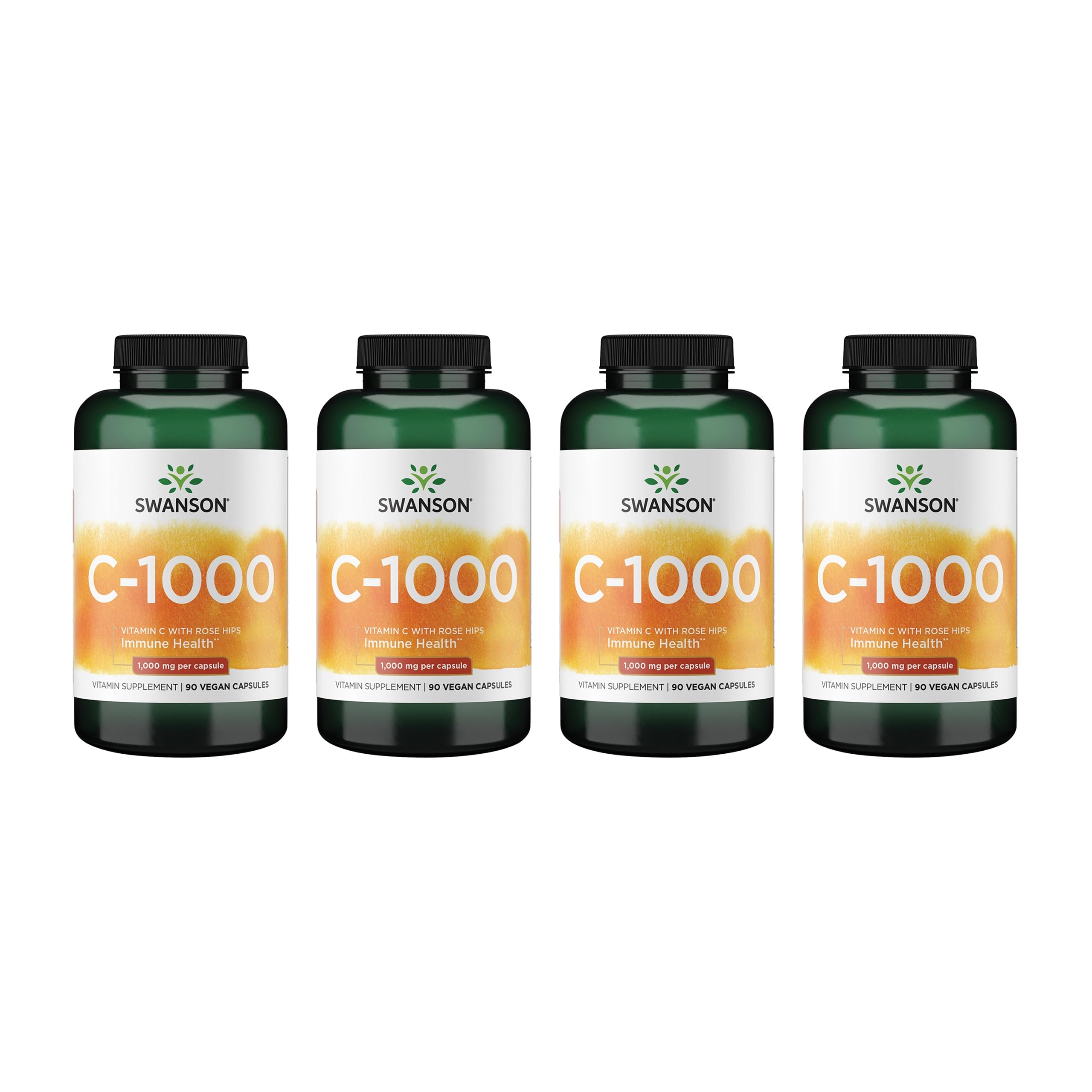 Swanson vitamine C cynorhodon – bouteille et capsules visibles, soutien immunitaire potentiel.