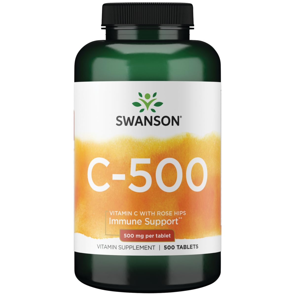 Swanson Vitamine C avec églantier – flacon de comprimés pour le soutien immunitaire et l'antioxydant.