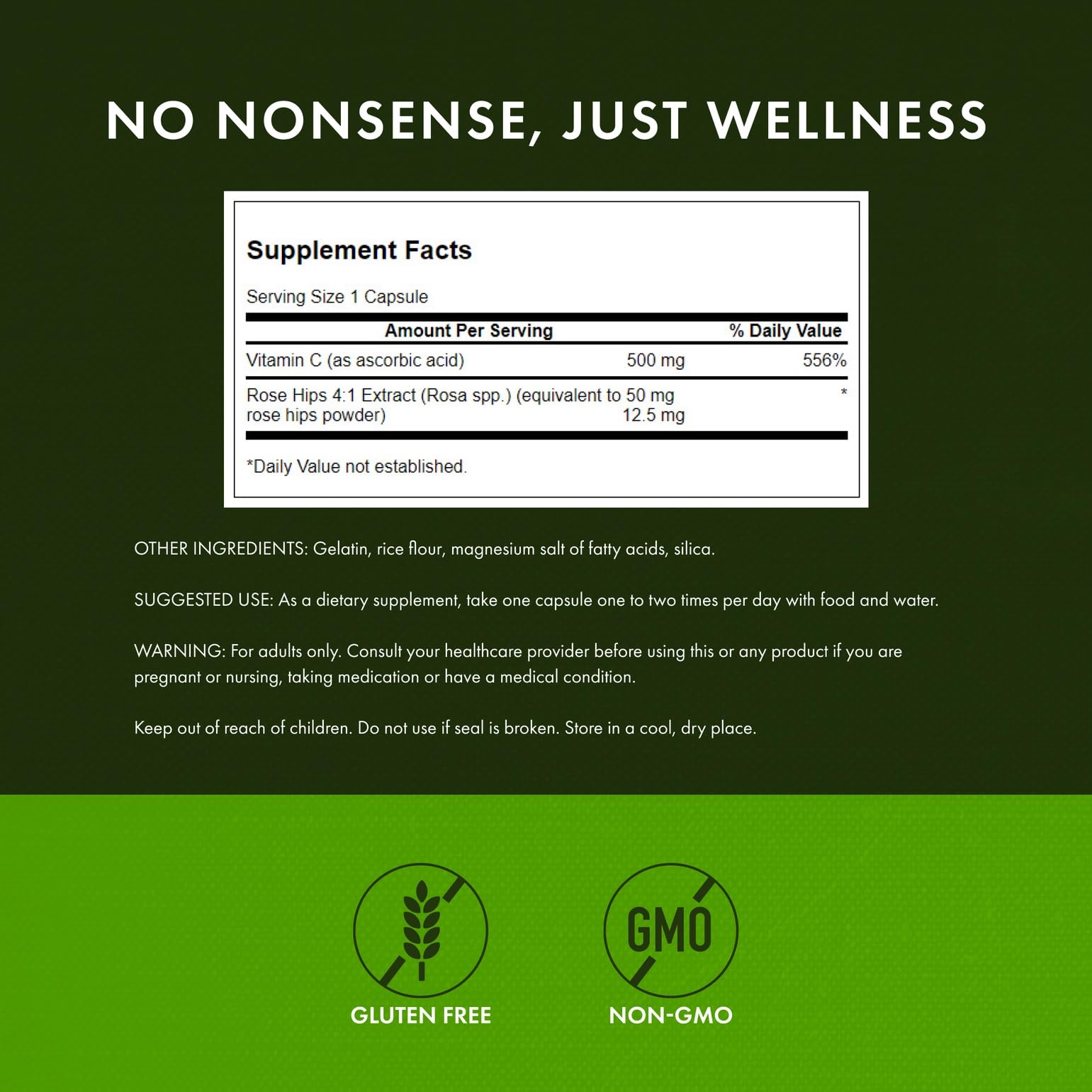 Swanson Vitamine C avec baies d'églantier – étiquette claire et formule végétale.