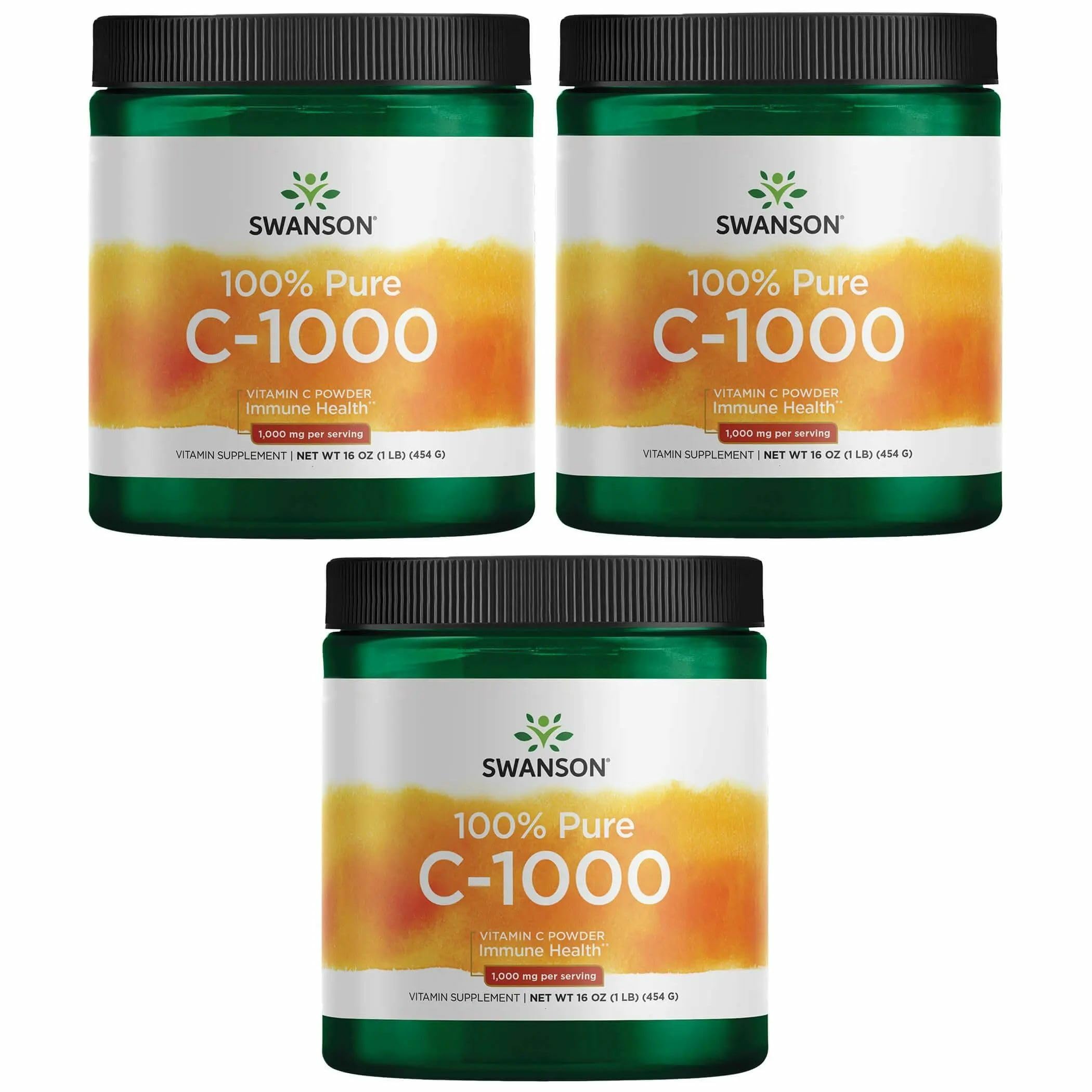 Swanson Vitamine C poudre ascorbique 1000 mg – boîte pratique soutient l'apport quotidien.