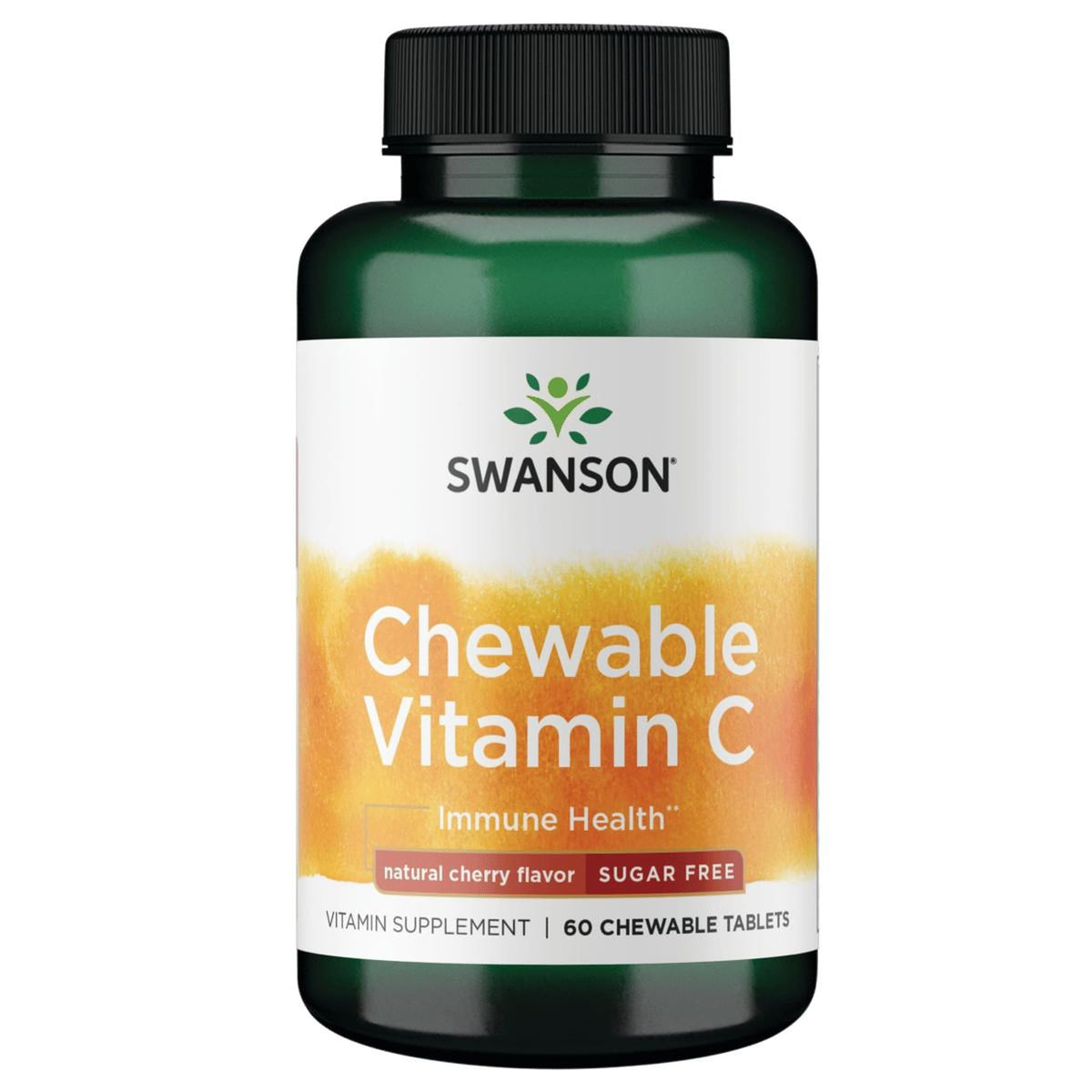 Swanson vitamine C sans sucre masticable cerise, goût agréable et pratique.