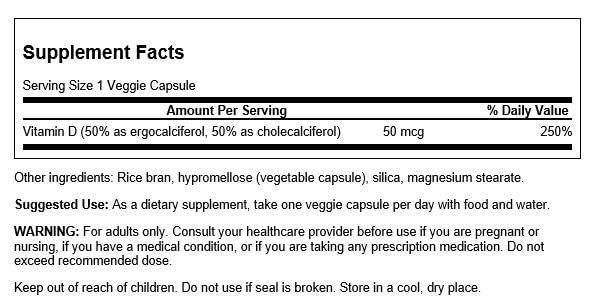 Swanson Vitamine D Complex etiquette: informations claires pour choix sain.
