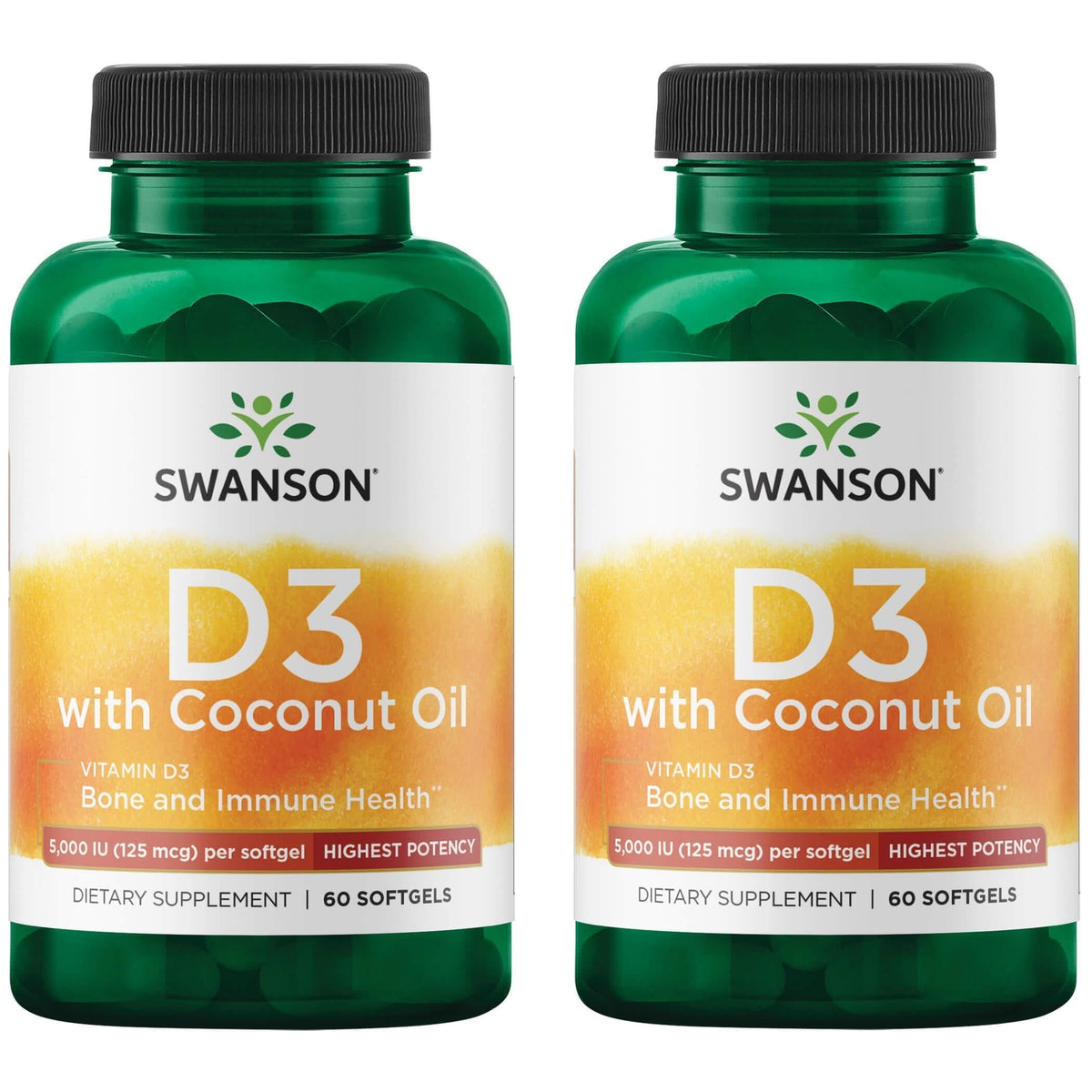 Swanson Vitamine D3 Coco - bouteille de gélules, soutien osseux et immunitaire