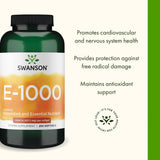 Swanson Vitamine E 1000 UI – emballage clair avec informations qualité.