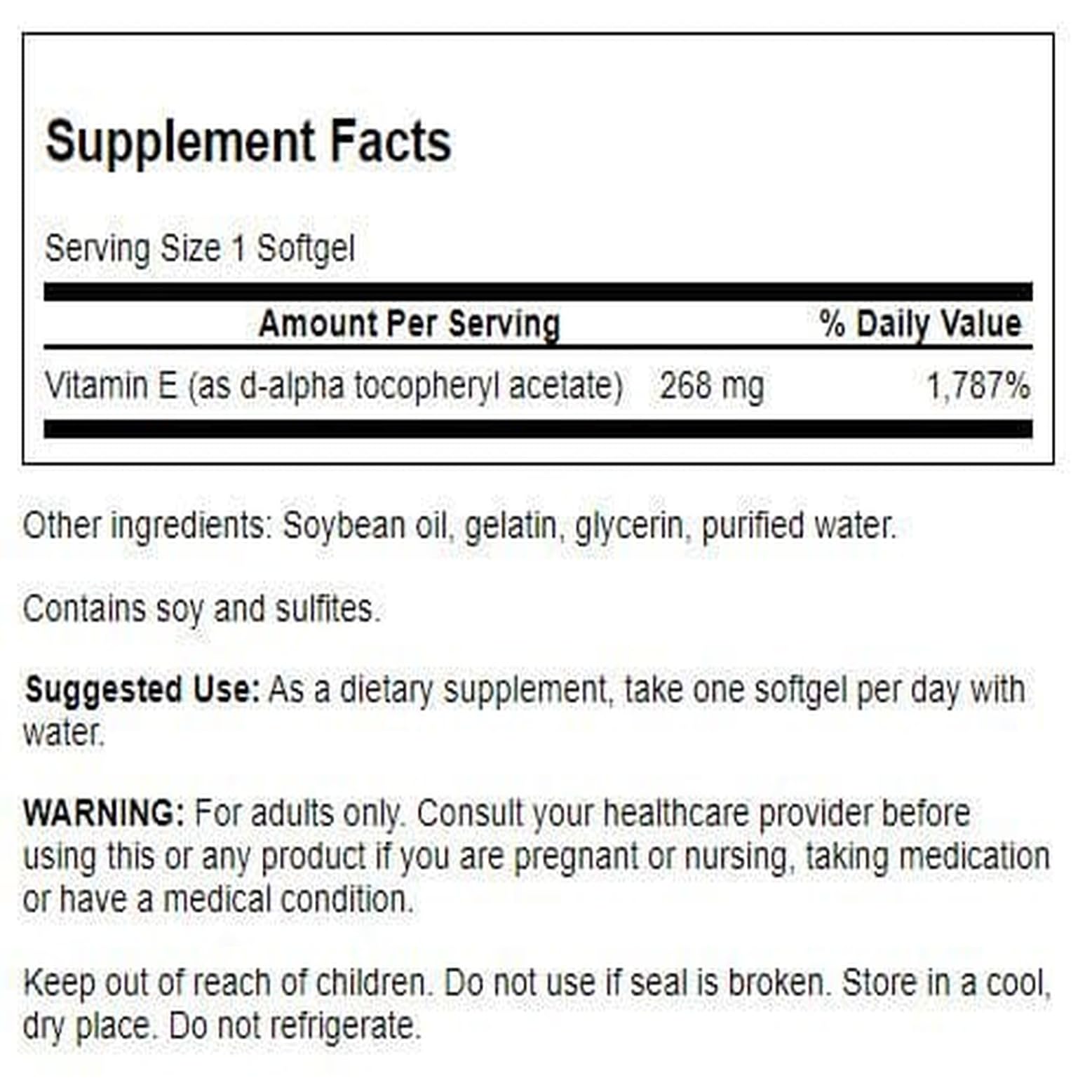 Swanson Vitamine E 400 UI — étiquette produit et emballage clair