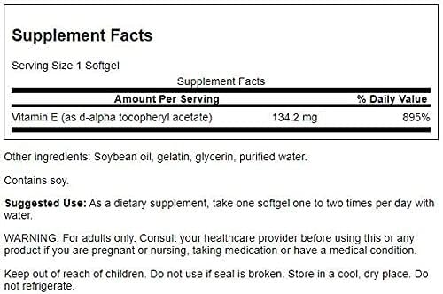 Swanson Vitamine E - capsules, apport quotidien, soutien potentiel du cœur et bien-être.
