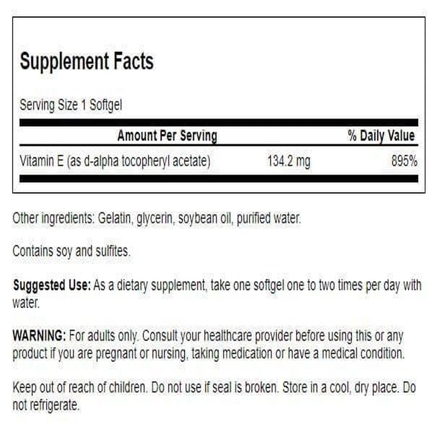Swanson Vitamine E – capules naturelles 200 UI, intégration facile à la routine.