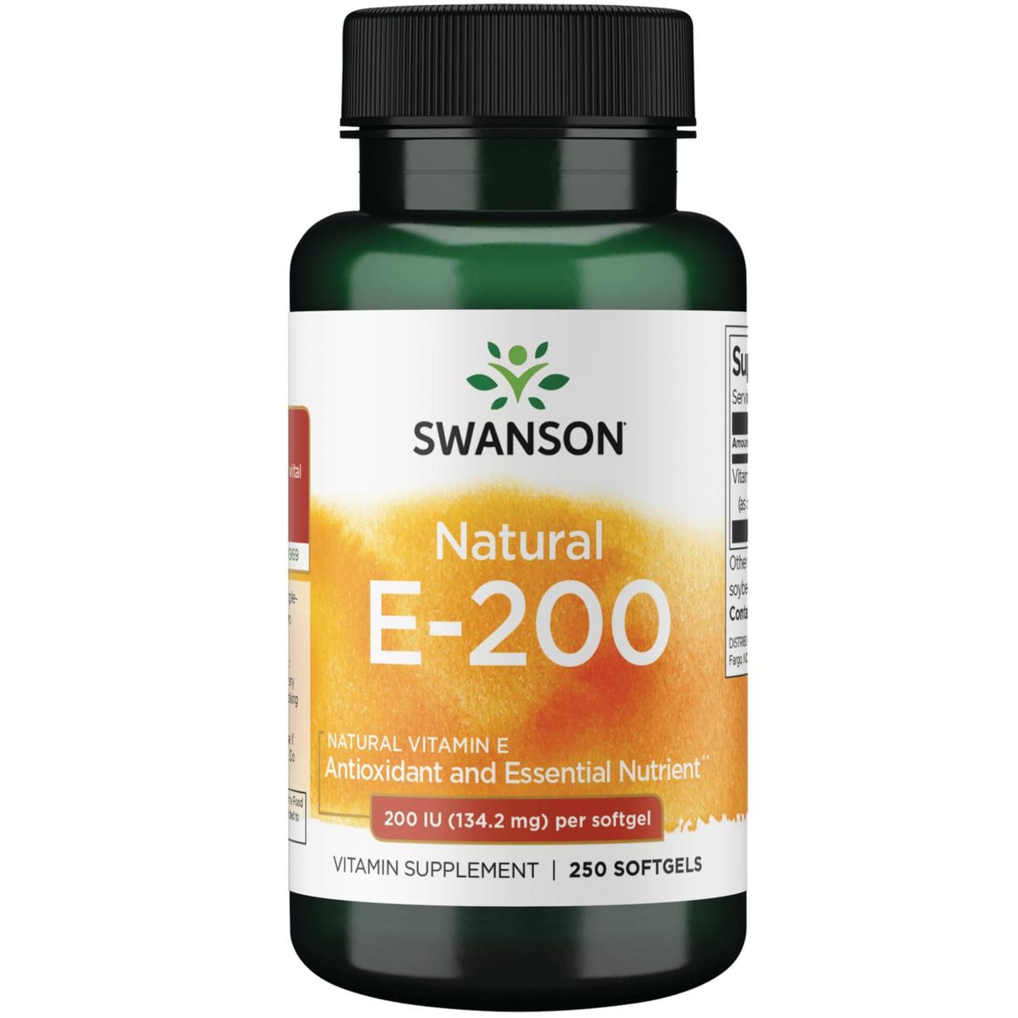 Swanson Vitamine E Naturelle – bouteille 200 UI, soutien potentiel au bien-être quotidien.