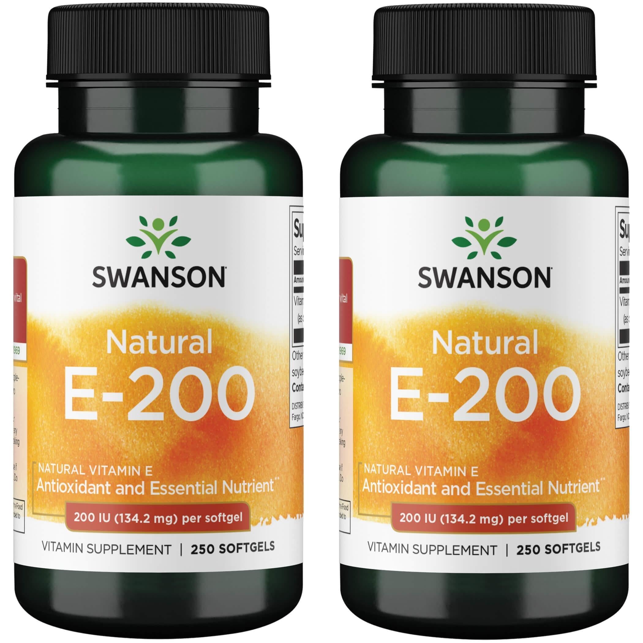 Swanson Vitamine E naturelle - bouteille montrant le flacon, soutien potentiel au cœur et antioxydant.