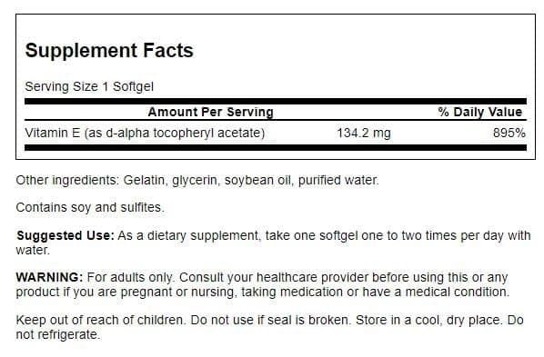 Swanson Vitamine E naturelle - gélules faciles à avaler, protection des tissus.