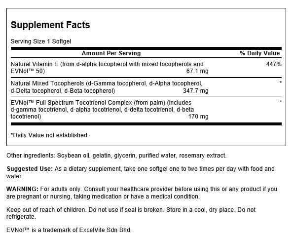 Swanson Vitamine E soutient potentiellement le cœur et les cellules, présentation en bouteille.