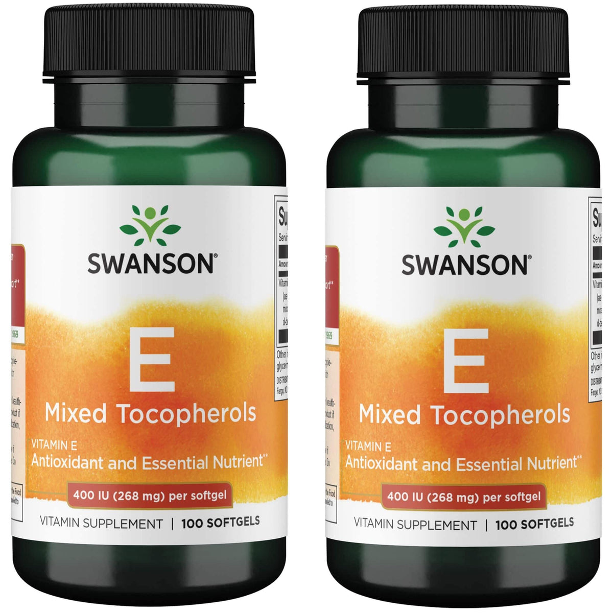 Swanson Vitamine E tocophérols: bouteille lot de 2 avec gélules faciles à avaler.