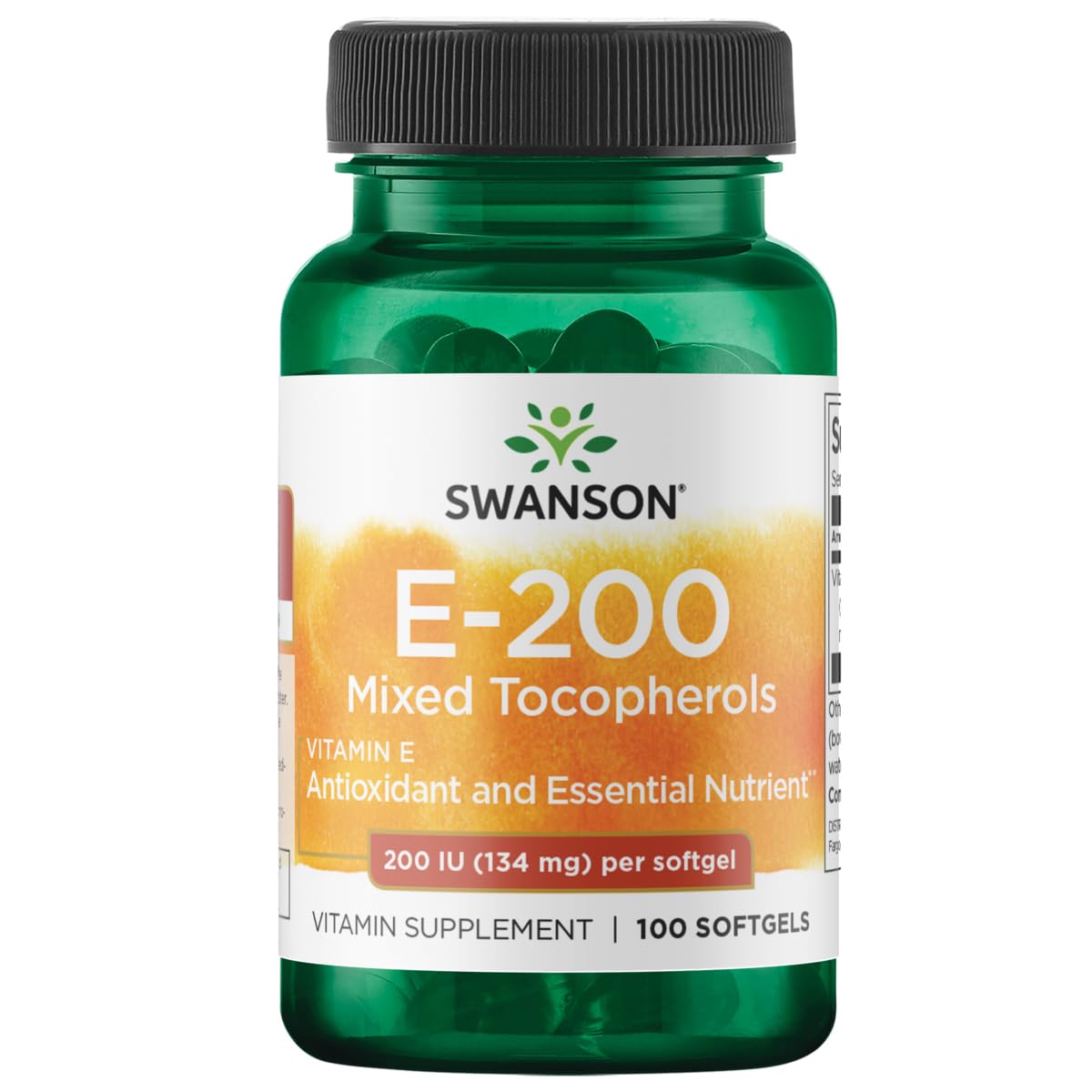 Swanson Vitamine E Tocophérols – bouteille avec capsule souple, soutien antioxydant quotidien.