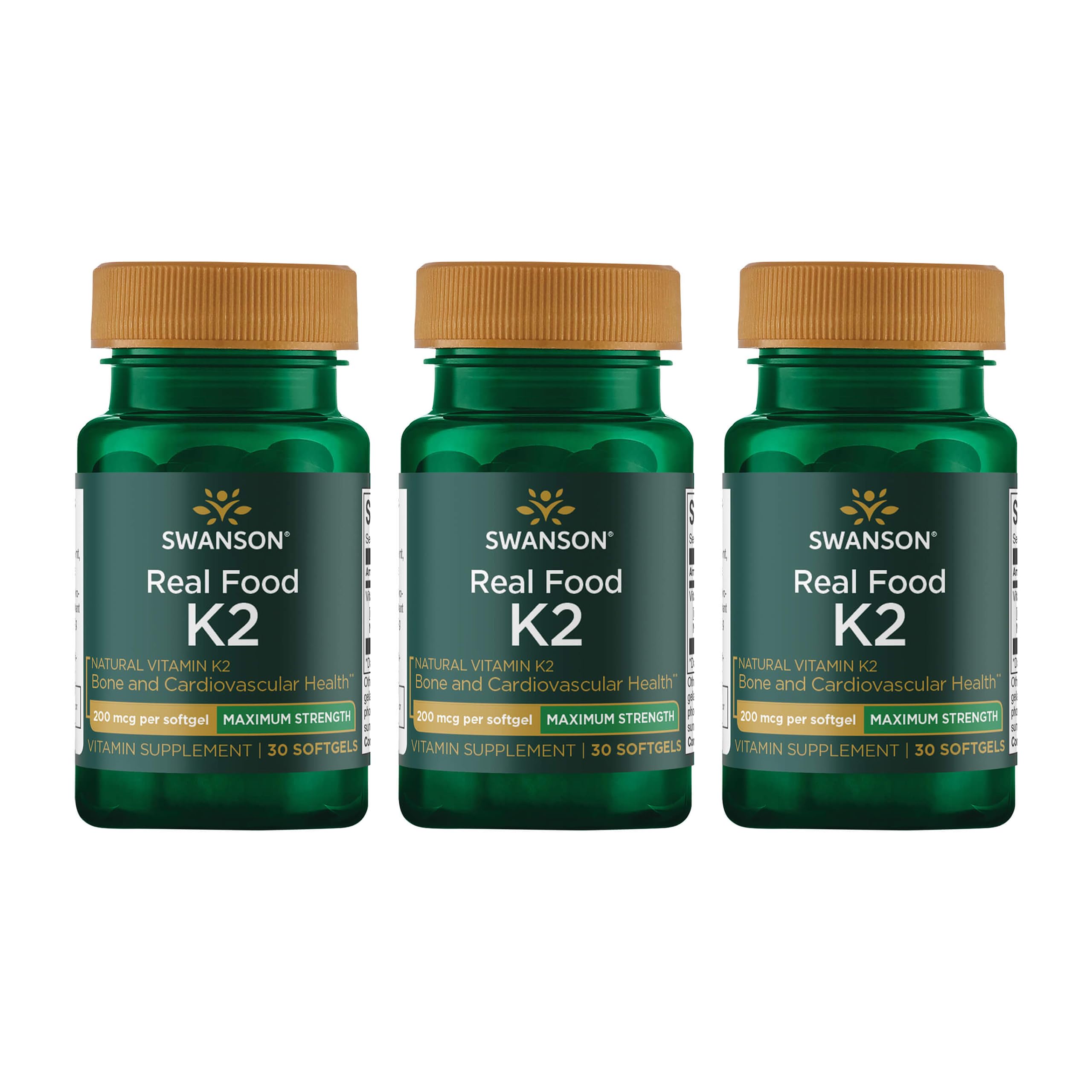 Swanson Vitamine K2 Menaquinone-7 en bouteille affichant le design de l'étiquette et le potentiel soutien cardio-osseux