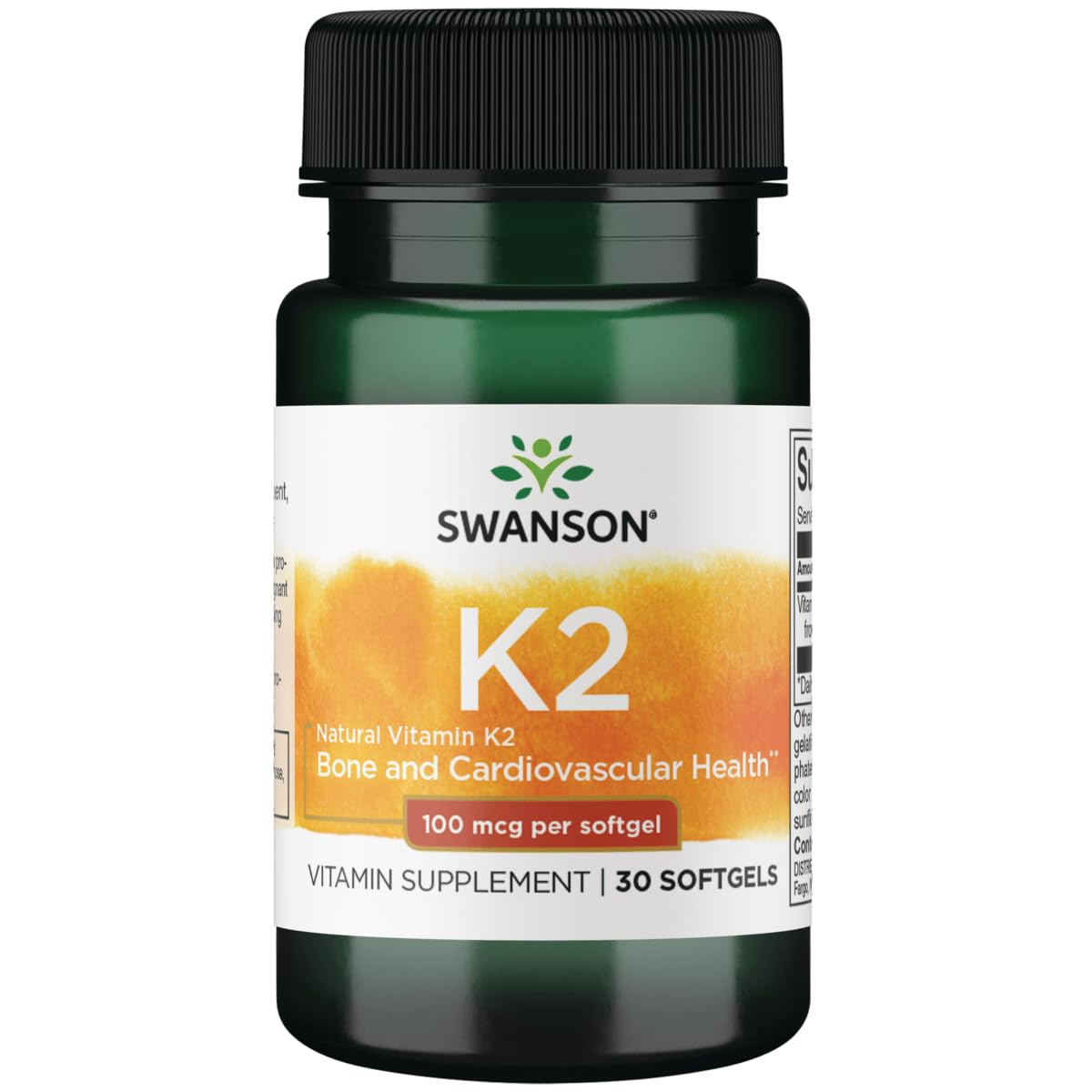Swanson vitamine K2 MK7 dans une bouteille, soutien potentiel du cœur et des os.