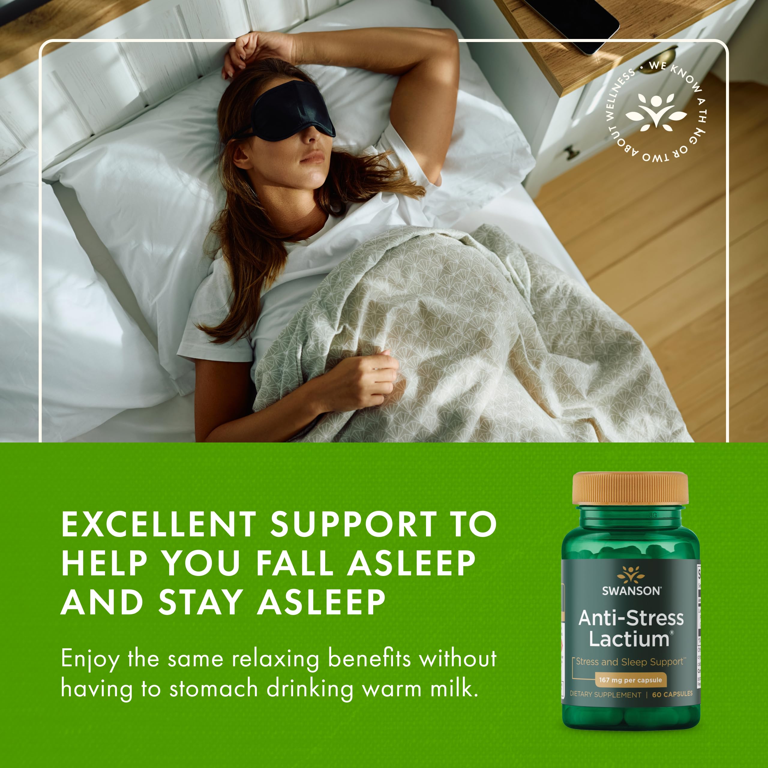 Swanson Anti-Stress Lactium – Laboratoires tiers certifiés garantissent pureté et puissance.