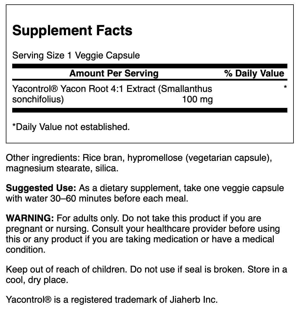 Swanson Yacontrol: gélules de yacon 100 mg, pratique à emporter
