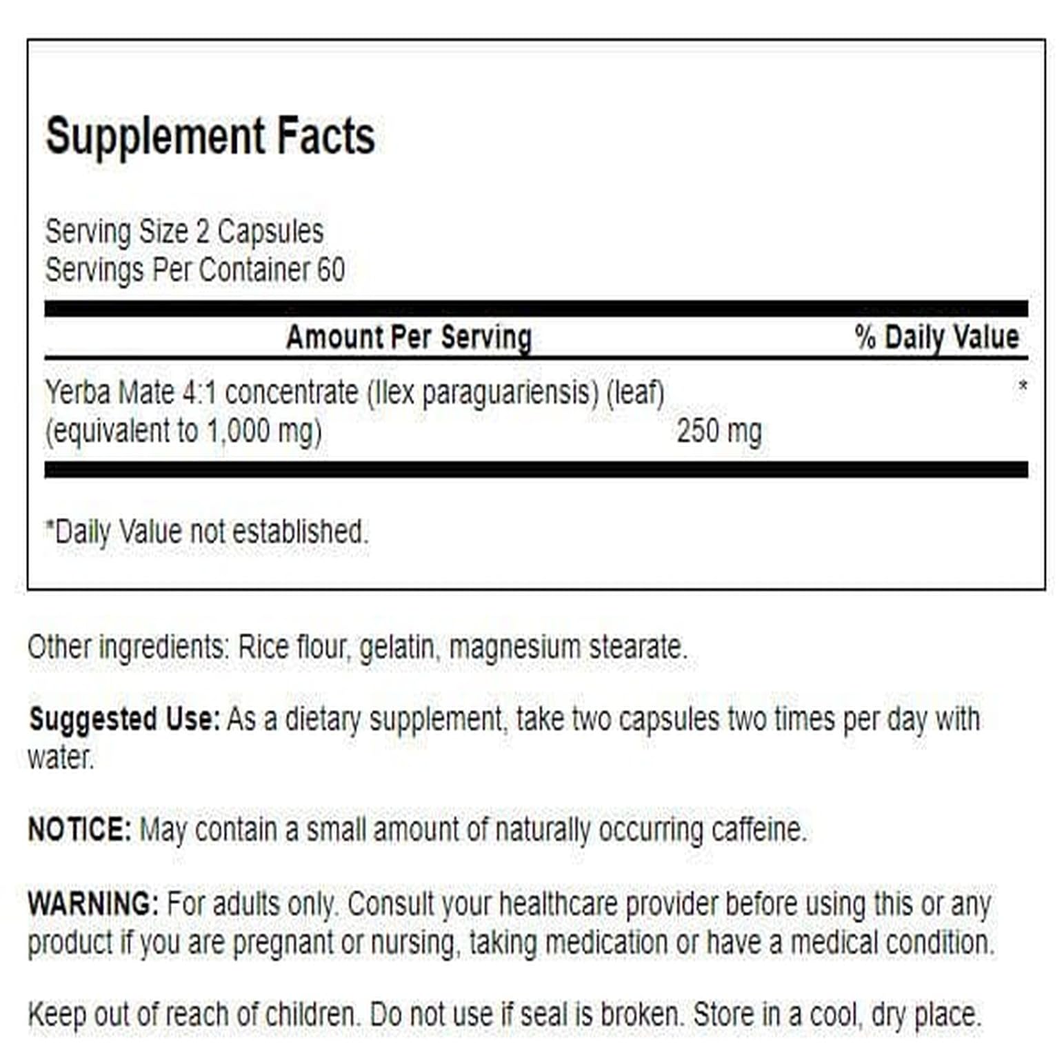 Swanson Yerba Mate – capsules, source naturelle de caféine pour la vigilance