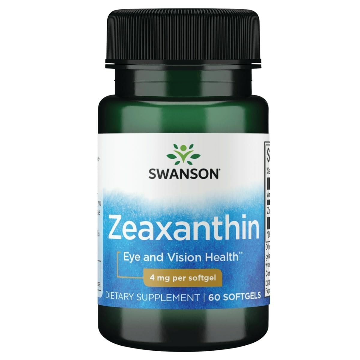 Gélules Swanson Zeaxanthin 4 mg dans une bouteille, soutien possible à la santé oculaire