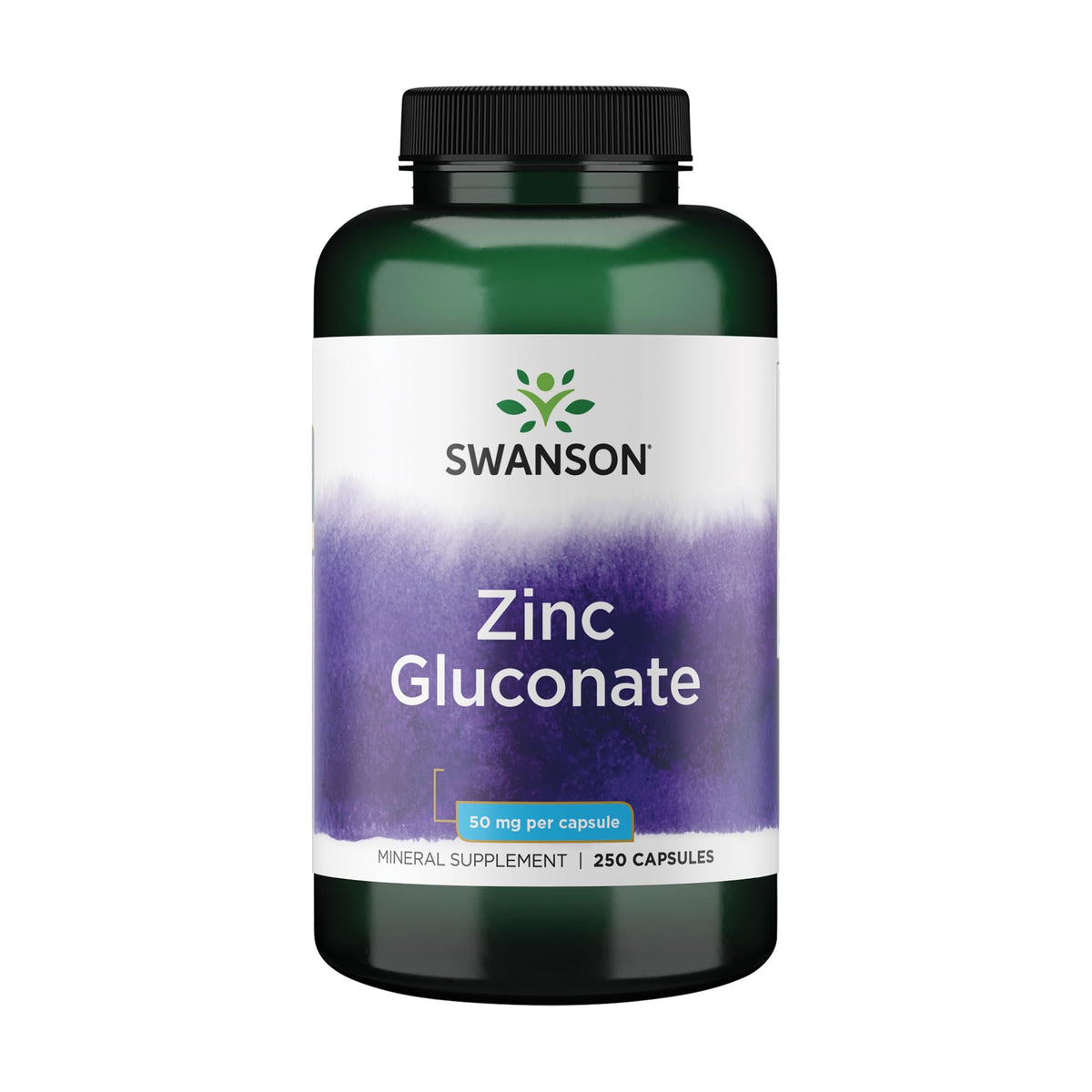 Swanson zinc gluconate, bouteille gelules, soutien potentiel du systeme immunitaire et de la vision